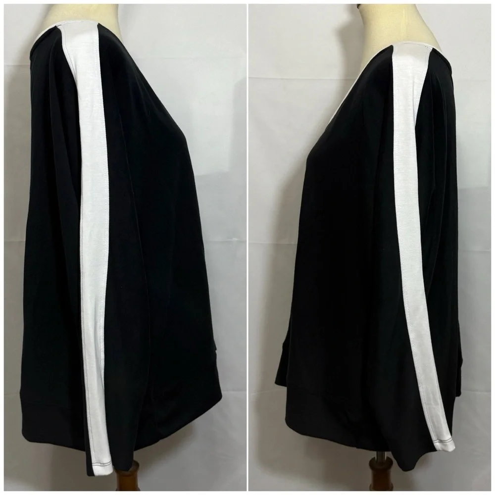 French Laundry Women’s Size XL Black Sweater with White V-Neck - Picture 3 of 12